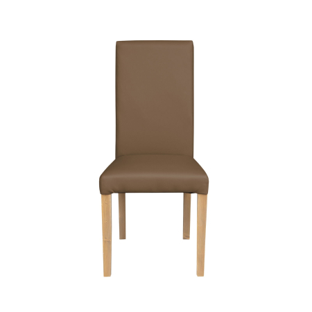 Scaune Dining - Set 2 scaune living TEO, picioare lemn natur, piele ecologica cappuccino, 46x60x98 cm