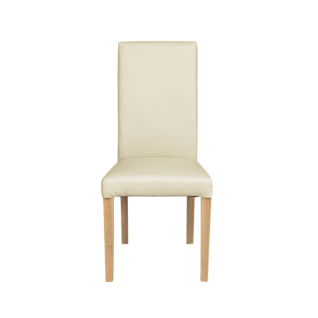 Scaune Dining - Set 2 scaune living TEO, picioare lemn natur, piele ecologica crem, 46x60x98 cm