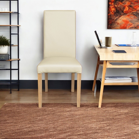 Set 2 scaune living TEO, picioare lemn natur, piele ecologica crem, 46x60x98 cm [4]