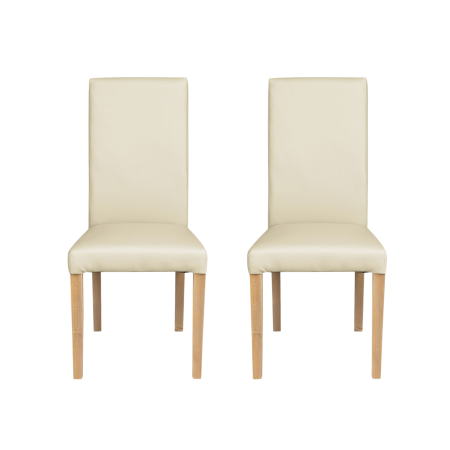 Scaune Dining - Set 2 scaune living TEO, picioare lemn natur, piele ecologica crem, 46x60x98 cm