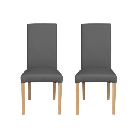 Scaune Dining - Set 2 scaune living TEO, picioare lemn natur, piele ecologica gri, 46x60x98 cm
