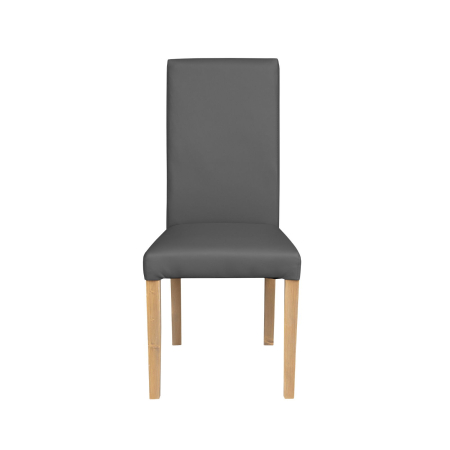 Scaune Dining - Set 2 scaune living TEO, picioare lemn natur, piele ecologica gri, 46x60x98 cm