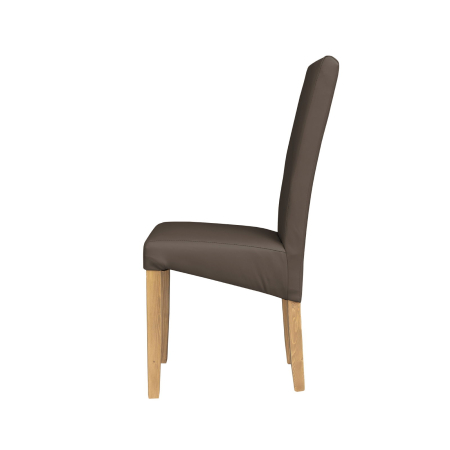 Scaune Dining - Set 2 scaune living TEO, picioare lemn natur, piele ecologica gri elefant, 46x60x98 cm