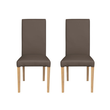 Scaune Dining - Set 2 scaune living TEO, picioare lemn natur, piele ecologica gri elefant, 46x60x98 cm