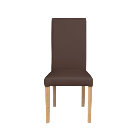 Scaune Dining - Set 2 scaune living TEO, picioare lemn natur, piele ecologica maro deschis, 46x60x98 cm