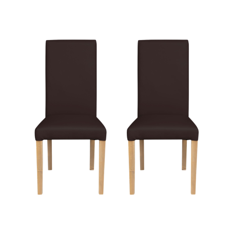 Scaune Dining - Set 2 scaune living TEO, picioare lemn natur, piele ecologica maro inchis, 46x60x98 cm