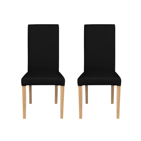 Scaune Dining - Set 2 scaune living TEO, picioare lemn natur, piele ecologica negru, 46x60x98 cm