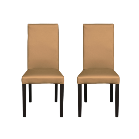 Scaune Dining - Set 2 scaune living TEO, picioare lemn wenge, piele ecologica bej inchis, 46x60x98 cm