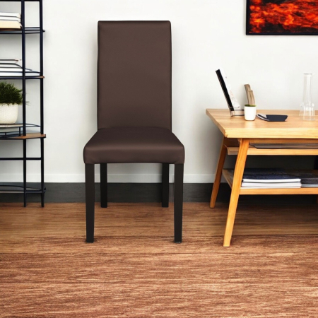 Set 2 scaune living TEO, picioare lemn wenge, piele ecologica maro deschis, 46x60x98 cm [4]