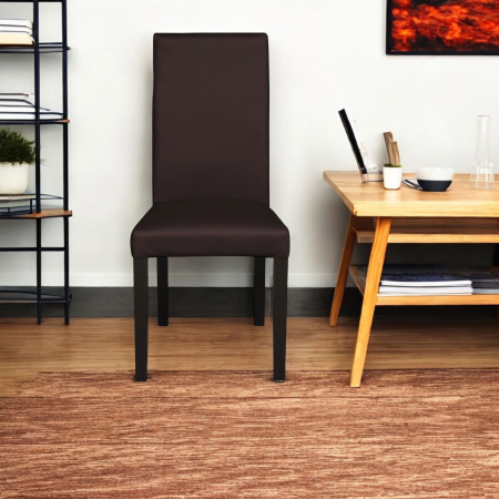 Set 2 scaune living TEO, picioare lemn wenge, piele ecologica maro inchis, 46x60x98 cm [4]