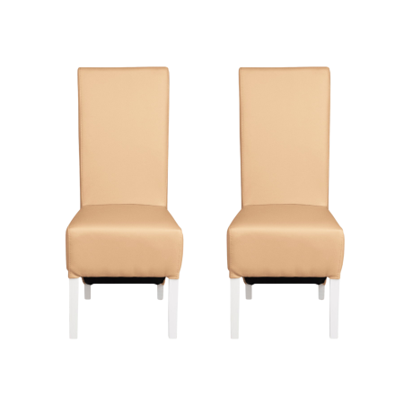 Scaune Dining - Set 2 scaune living VANESSA, picioare lemn alb, piele ecologica bej, 47x60x110 cm