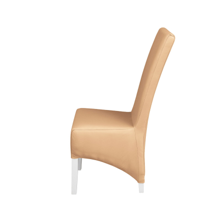 Scaune Dining - Set 2 scaune living VANESSA, picioare lemn alb, piele ecologica bej, 47x60x110 cm