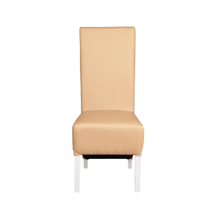 Scaune Dining - Set 2 scaune living VANESSA, picioare lemn alb, piele ecologica bej, 47x60x110 cm