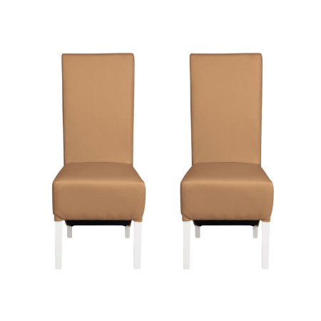 Scaune Dining - Set 2 scaune living VANESSA, picioare lemn alb, piele ecologica bej inchis, 47x60x110 cm