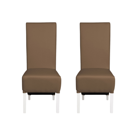 Scaune Dining - Set 2 scaune living VANESSA, picioare lemn alb, piele ecologica cappuccino, 47x60x110 cm