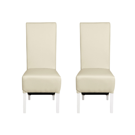 Produs în România - Set 2 scaune living VANESSA, picioare lemn alb, piele ecologica crem, 47x60x110 cm
