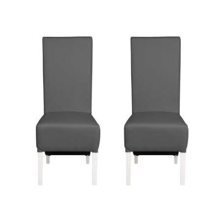 Scaune Dining - Set 2 scaune living VANESSA, picioare lemn alb, piele ecologica gri, 47x60x110 cm