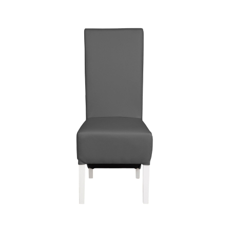 Scaune Dining - Set 2 scaune living VANESSA, picioare lemn alb, piele ecologica gri, 47x60x110 cm