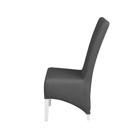 Scaune Dining - Set 2 scaune living VANESSA, picioare lemn alb, piele ecologica gri, 47x60x110 cm
