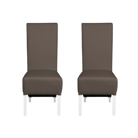 Produs în România - Set 2 scaune living VANESSA, picioare lemn alb, piele ecologica gri elefant, 47x60x110 cm