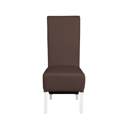 Produs în România - Set 2 scaune living VANESSA, picioare lemn alb, piele ecologica maro deschis, 47x60x110 cm