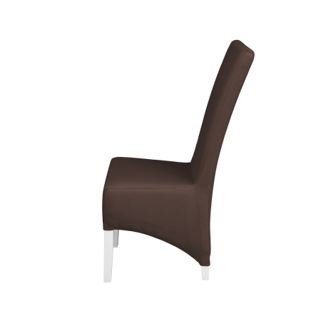 Produs în România - Set 2 scaune living VANESSA, picioare lemn alb, piele ecologica maro deschis, 47x60x110 cm