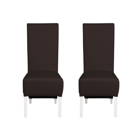 Produs în România - Set 2 scaune living VANESSA, picioare lemn alb, piele ecologica maro inchis, 47x60x110 cm