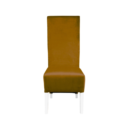 Produs în România - Set 2 scaune living VANESSA, picioare lemn alb, stofa galben, 47x60x110 cm