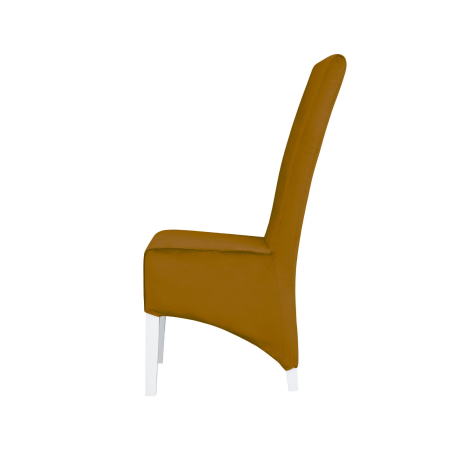 Produs în România - Set 2 scaune living VANESSA, picioare lemn alb, stofa galben, 47x60x110 cm