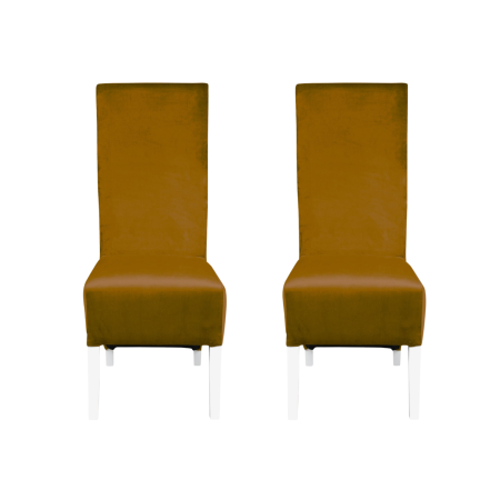 Produs în România - Set 2 scaune living VANESSA, picioare lemn alb, stofa galben, 47x60x110 cm