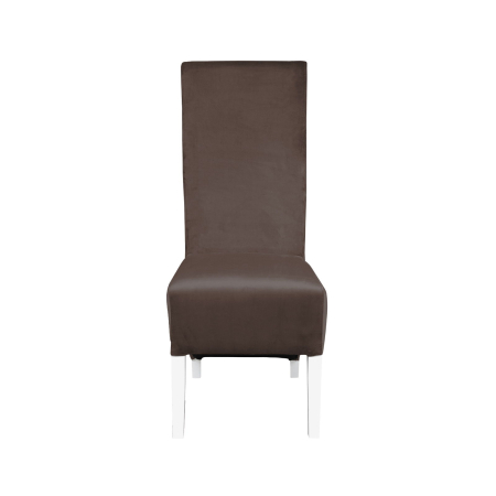 Produs în România - Set 2 scaune living VANESSA, picioare lemn alb, stofa maro, 47x60x110 cm
