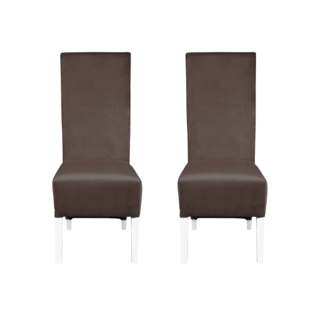 Produs în România - Set 2 scaune living VANESSA, picioare lemn alb, stofa maro, 47x60x110 cm