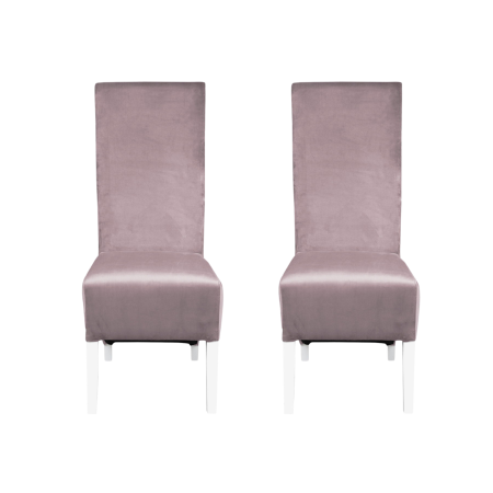 Produs în România - Set 2 scaune living VANESSA, picioare lemn alb, stofa roz pudra, 47x60x110 cm