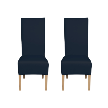 Produs în România - Set 2 scaune living VANESSA, picioare lemn natur, piele ecologica albastru, 47x60x110 cm
