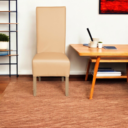 Set 2 scaune living VANESSA, picioare lemn natur, piele ecologica bej, 47x60x110 cm [4]