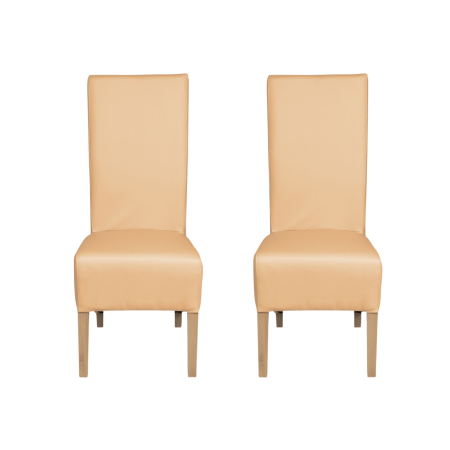 Produs în România - Set 2 scaune living VANESSA, picioare lemn natur, piele ecologica bej, 47x60x110 cm
