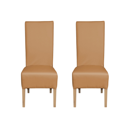 Produs în România - Set 2 scaune living VANESSA, picioare lemn natur, piele ecologica bej inchis, 47x60x110 cm