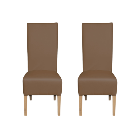 Produs în România - Set 2 scaune living VANESSA, picioare lemn natur, piele ecologica cappuccino, 47x60x110 cm