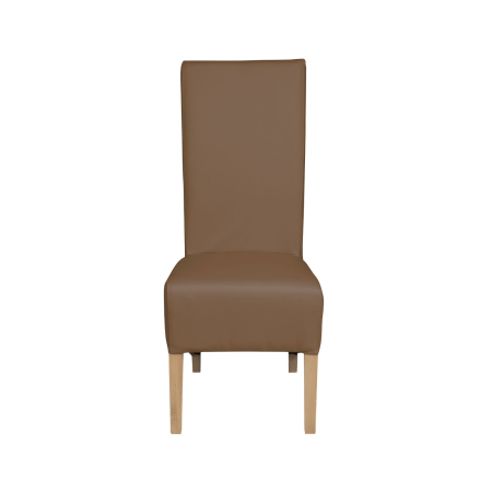 Produs în România - Set 2 scaune living VANESSA, picioare lemn natur, piele ecologica cappuccino, 47x60x110 cm