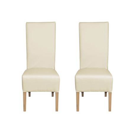 Produs în România - Set 2 scaune living VANESSA, picioare lemn natur, piele ecologica crem, 47x60x110 cm