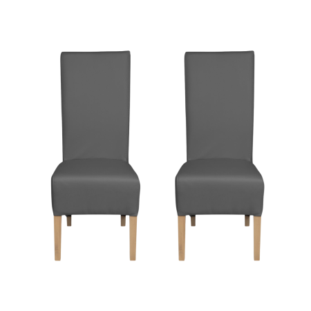 Produs în România - Set 2 scaune living VANESSA, picioare lemn natur, piele ecologica gri, 47x60x110 cm