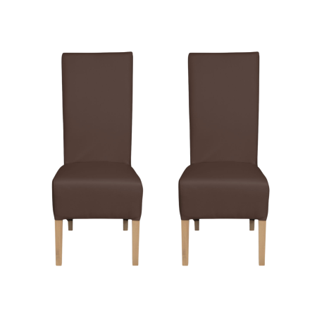 Produs în România - Set 2 scaune living VANESSA, picioare lemn natur, piele ecologica maro deschis, 47x60x110 cm
