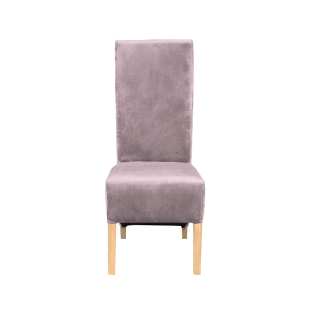 Produs în România - Set 2 scaune living VANESSA, picioare lemn natur, stofa roz pudra, 47x60x110 cm