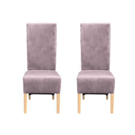 Produs în România - Set 2 scaune living VANESSA, picioare lemn natur, stofa roz pudra, 47x60x110 cm