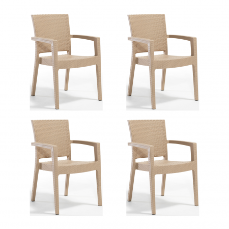 Seturi Masa si Scaune Gradina - Set 4 scaune gradina PARIS, model ratan, cappuccino, 62x58x88 cm - ExpoMob