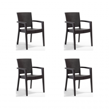 Seturi Masa si Scaune Gradina - Set 4 scaune gradina PARIS, model ratan, maro, 62x58x88 cm - ExpoMob