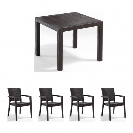 Seturi Masa si Scaune Gradina - Set gradina cu masa CLASSI 90x90 cm + 4 scaune PARIS 62x58x88 cm, model ratan, maro - ExpoMob