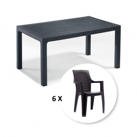 Seturi Masa si Scaune Gradina - Set gradina cu masa CLASSI 90x150 cm + 6 scaune ELEGANCE 62x57x88 cm, model ratan, antracit - ExpoMob