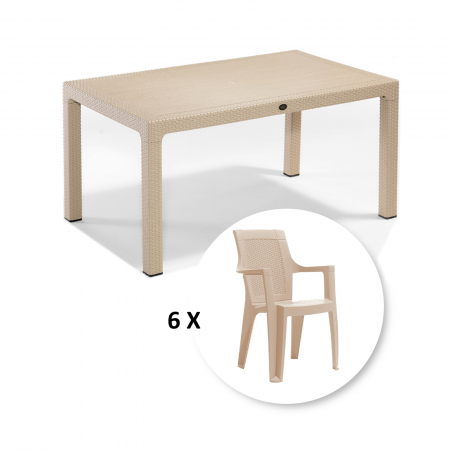 Seturi Masa si Scaune Gradina - Set gradina cu masa CLASSI 90x150 cm + 6 scaune ELEGANCE 62x57x88 cm, model ratan, cappuccino - ExpoMob