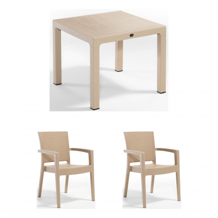 Seturi Masa si Scaune Gradina - Set gradina cu masa CLASSI 90x90 cm + 2 scaune PARIS 62x58x88 cm, model ratan, cappuccino - ExpoMob